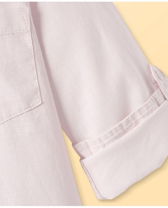 Pine Kids Linen Woven Full Sleeves Solid Shirt - White