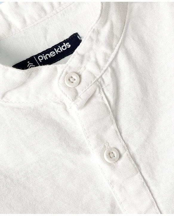Pine Kids Linen Woven Full Sleeves Solid Colour Shirt With Mandarin Collar - White