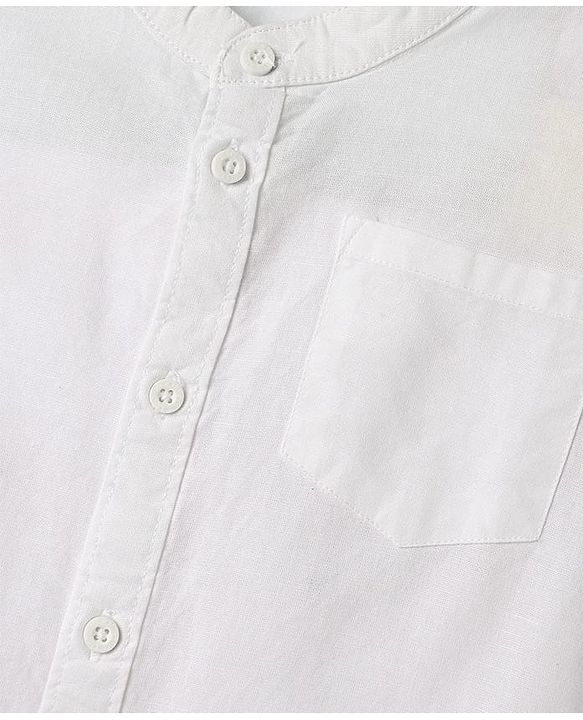 Pine Kids Linen Woven Mandarin Collar Solid Colour Shirt - White