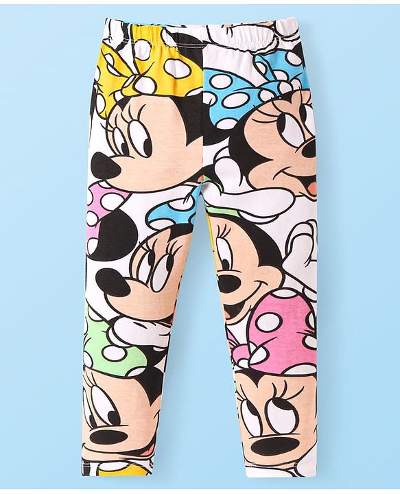 Babyhug Disney Lycra Knit Full Length Legging With Minnie Mouse Print - White