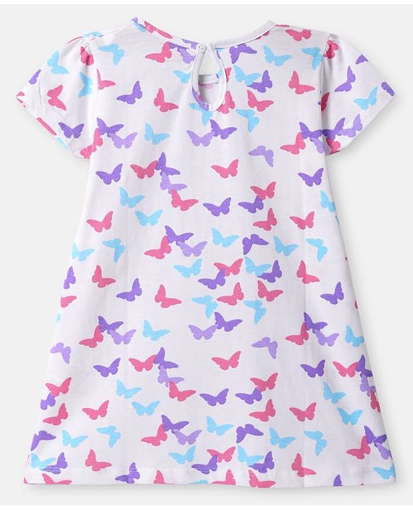 Babyhug Single Jersey Knit Half Sleeves Frock With Butterfly Print & Bow Applique Pack Of 2 -  Purple & White