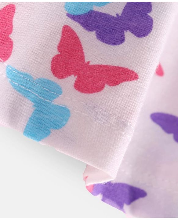 Babyhug Single Jersey Knit Half Sleeves Frock With Butterfly Print & Bow Applique Pack Of 2 -  Purple & White