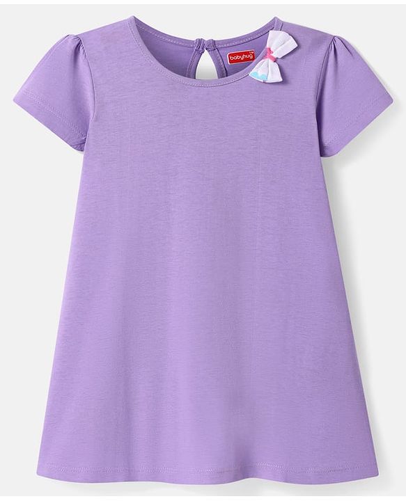 Babyhug Single Jersey Knit Half Sleeves Frock With Butterfly Print & Bow Applique Pack Of 2 -  Purple & White