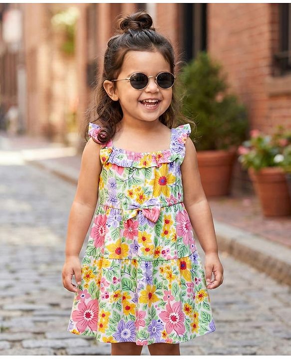 Babyhug Single Jersey Knit Sleeveless Frock with Floral Print - Purple
