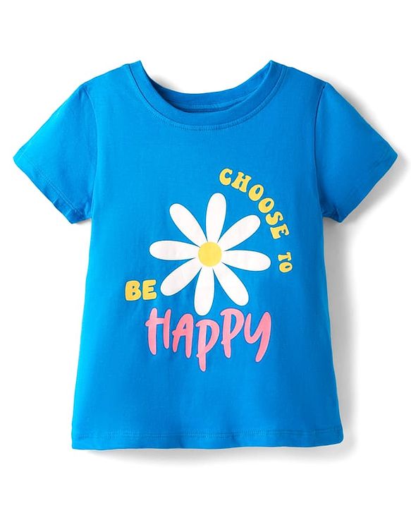 Pine Kids Cotton Knit Half Sleeves T-Shirt with Text Print - Blue