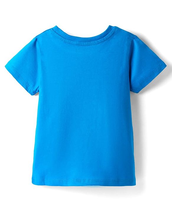 Pine Kids Cotton Knit Half Sleeves T-Shirt with Text Print - Blue