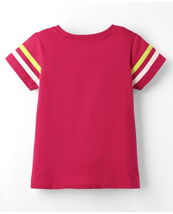 Pine Kids Cotton Knit Half Sleeves T-Shirt with Text Print & Tape Detailing - Red