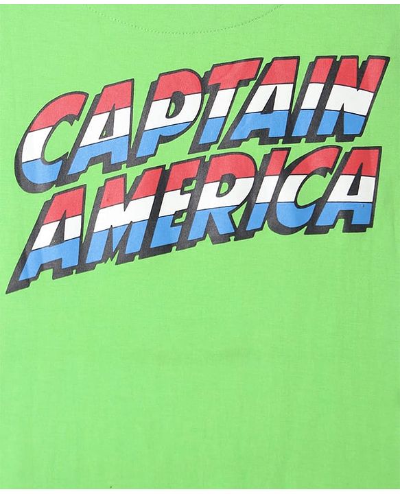 Pine Kids Marvel Single Jersey Knit Half Sleeves Drop Shoulder T-Shirt With Captain America Graphic And Badge Detailing - Light Green