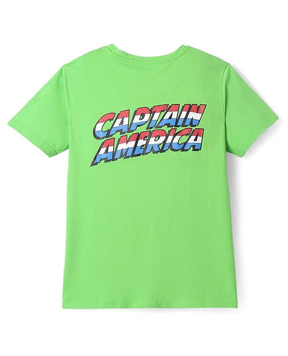 Pine Kids Marvel Single Jersey Knit Half Sleeves Drop Shoulder T-Shirt With Captain America Graphic And Badge Detailing - Light Green