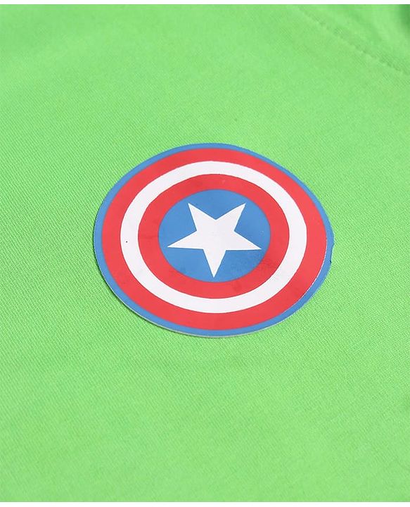 Pine Kids Marvel Single Jersey Knit Half Sleeves Drop Shoulder T-Shirt With Captain America Graphic And Badge Detailing - Light Green
