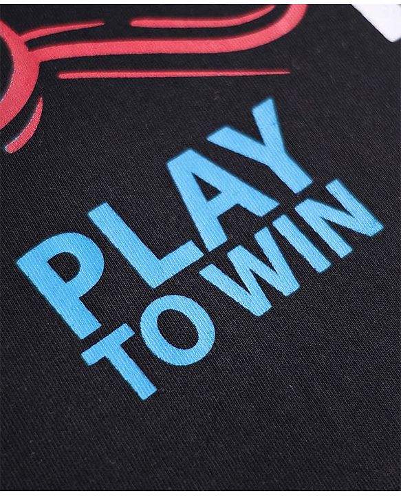 Pine Kids Cotton Knit Half Sleeves T-Shirt with Gaming Print - Black
