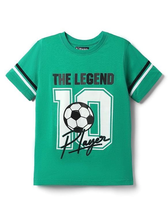 Pine Kids Cotton Knit Half Sleeves T-Shirt with True Legend Text Print - Green