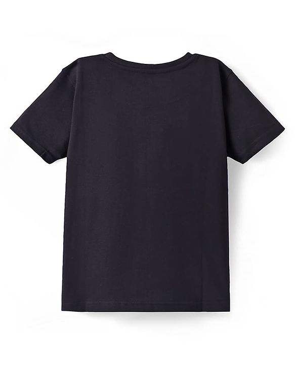 Pine Kids Cotton Knit Half Sleeves T-Shirt With Space Skate Text Print - Black