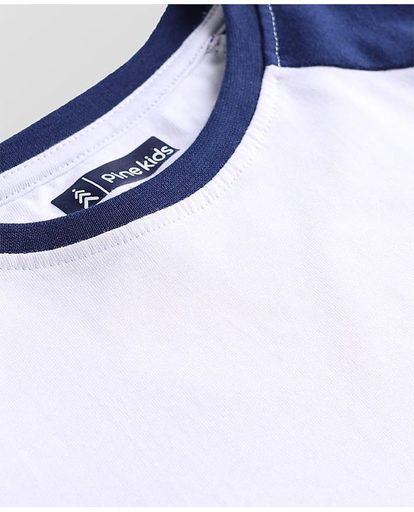 Pine Kids Cotton Knit Half Raglan Sleeves T-Shirt with Mountain Print - White