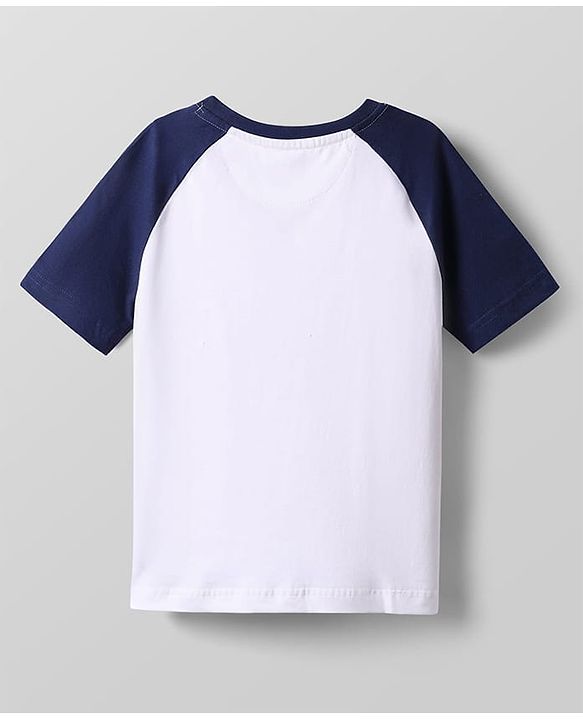 Pine Kids Cotton Knit Half Raglan Sleeves T-Shirt with Mountain Print - White
