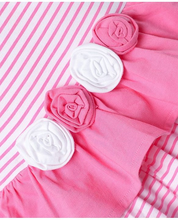 Babyhug Single Jersey Knit Sleeveless Layered Frock With Bloomer & Floral Applique - Pink