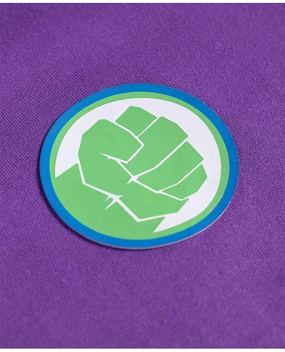 Pine Kids Marvel Single Jersey Knit Half Sleeves Drop Shoulder T-Shirt With Hulk Graphic And Badge Detailing - Purple