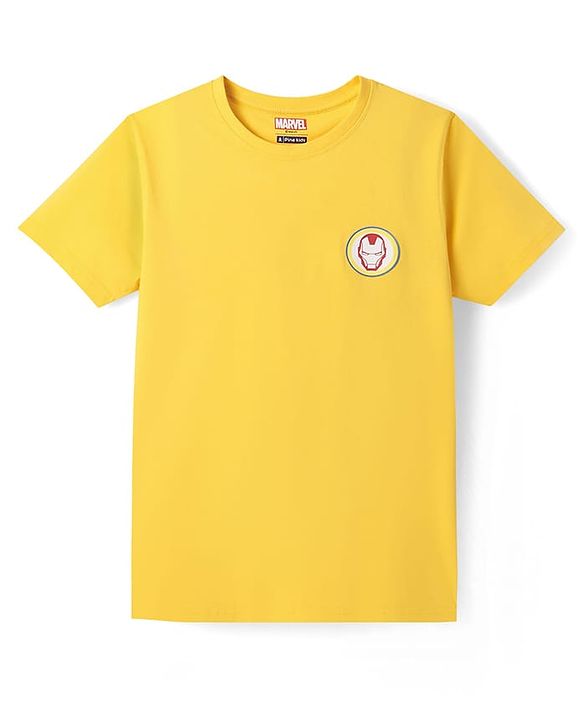 Pine Kids Marvel Single Jersey Knit Half Sleeve Drop Shoulder T-Shirt With Iron Man Graphic And Badge Detailing - Yellow