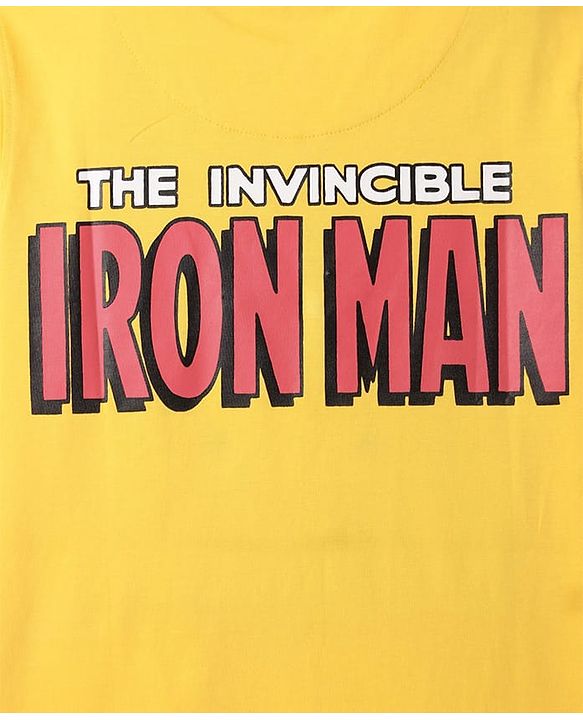 Pine Kids Marvel Single Jersey Knit Half Sleeve Drop Shoulder T-Shirt With Iron Man Graphic And Badge Detailing - Yellow