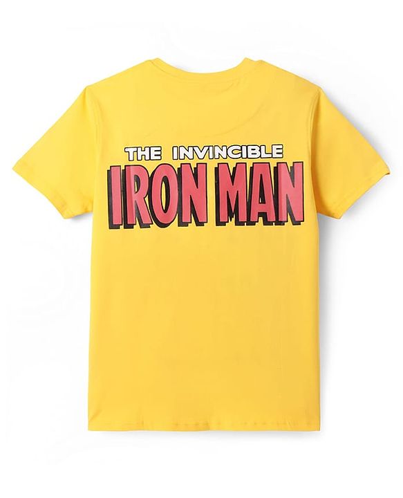 Pine Kids Marvel Single Jersey Knit Half Sleeve Drop Shoulder T-Shirt With Iron Man Graphic And Badge Detailing - Yellow