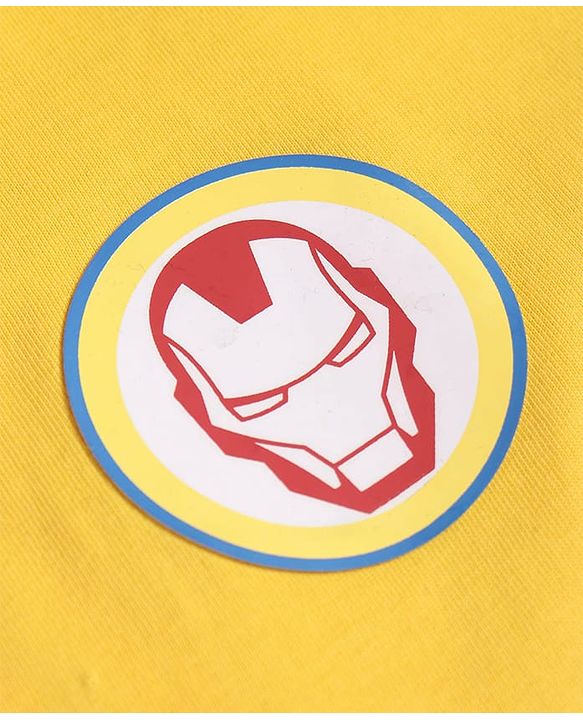 Pine Kids Marvel Single Jersey Knit Half Sleeve Drop Shoulder T-Shirt With Iron Man Graphic And Badge Detailing - Yellow