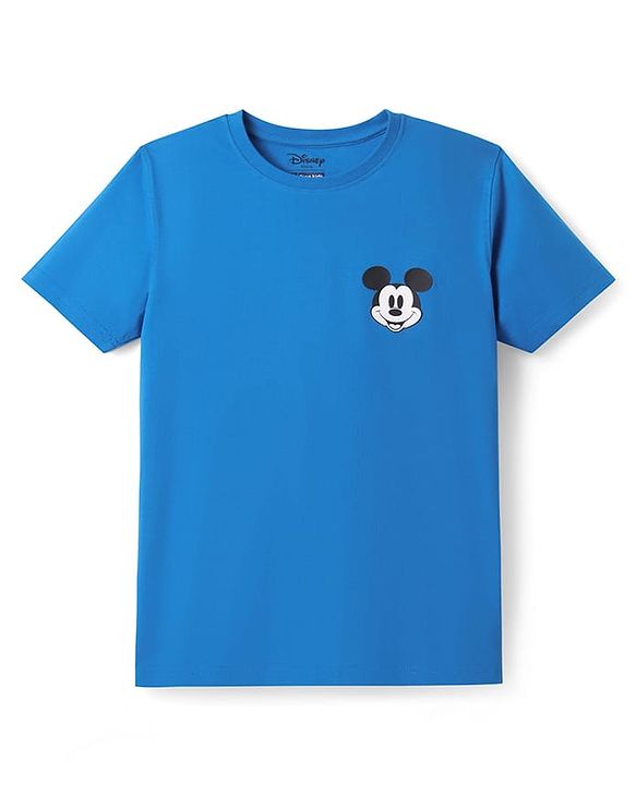 Pine Kids Disney Single Jersey Knit Half Sleeve Drop Shoulder T-Shirt With Front & Back Mickey Mouse Graphic And Badge Detailing - Blue