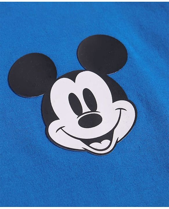 Pine Kids Disney Single Jersey Knit Half Sleeve Drop Shoulder T-Shirt With Front & Back Mickey Mouse Graphic And Badge Detailing - Blue