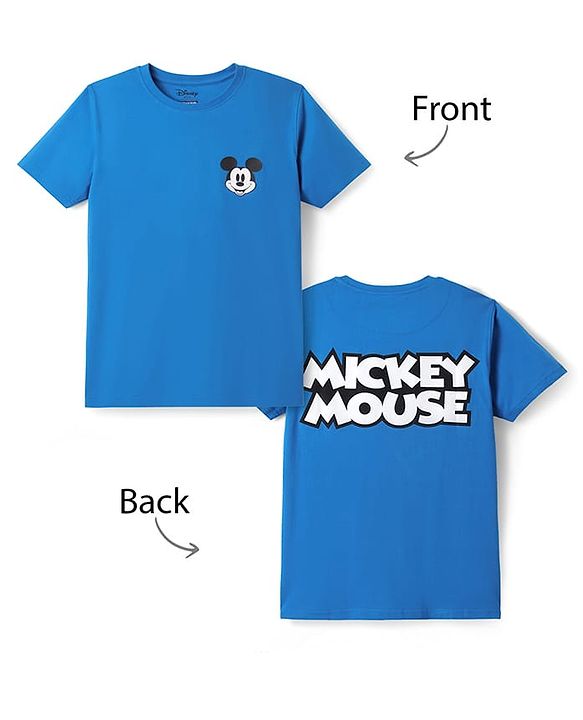 Pine Kids Disney Single Jersey Knit Half Sleeve Drop Shoulder T-Shirt With Front & Back Mickey Mouse Graphic And Badge Detailing - Blue