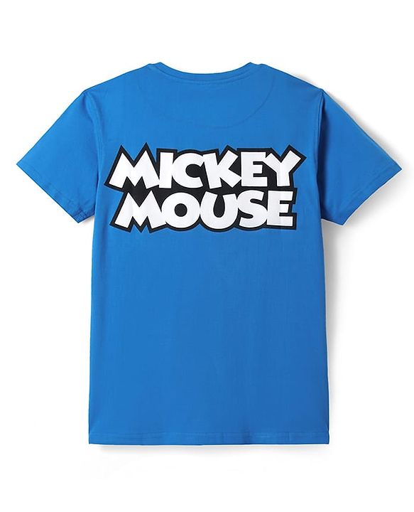 Pine Kids Disney Single Jersey Knit Half Sleeve Drop Shoulder T-Shirt With Front & Back Mickey Mouse Graphic And Badge Detailing - Blue