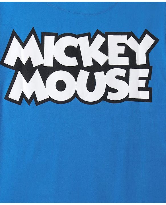 Pine Kids Disney Single Jersey Knit Half Sleeve Drop Shoulder T-Shirt With Front & Back Mickey Mouse Graphic And Badge Detailing - Blue