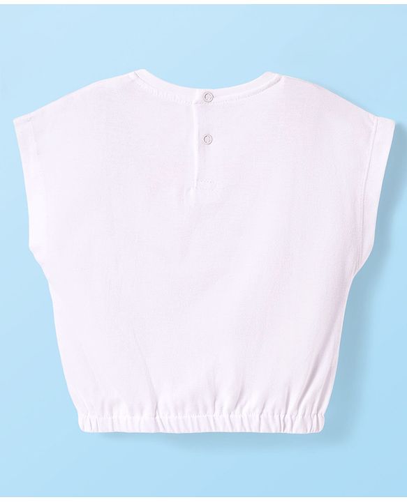 Babyhug Cotton Knit Half Sleeves T-Shirt with Beach Theme Print - White