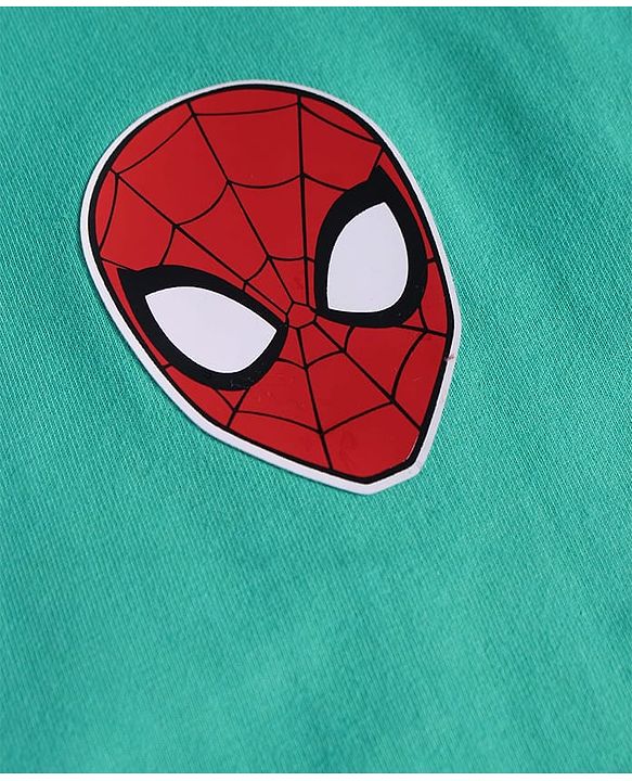 Pine Kids Marvel Single Jersey Knit Half Drop Shoulder Sleeves T-Shirt with Spider Man Graphics & Badge Detailing - Mint