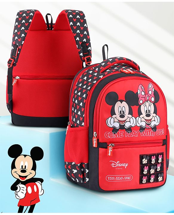 Babyhug Disney Mickey Mouse School Backpack|2 Main Compartments, 2 Front Pockets, 2 side Bottle Pockets|Water Resistant|Long lasting and Durable Zippers | Comfortable back cushioning | For School, Travel and Outdoors|Blue- 15.8 inches