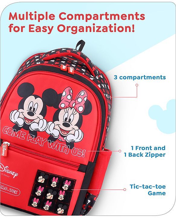 Babyhug Disney Mickey Mouse School Backpack|2 Main Compartments, 2 Front Pockets, 2 side Bottle Pockets|Water Resistant|Long lasting and Durable Zippers | Comfortable back cushioning | For School, Travel and Outdoors|Blue- 15.8 inches