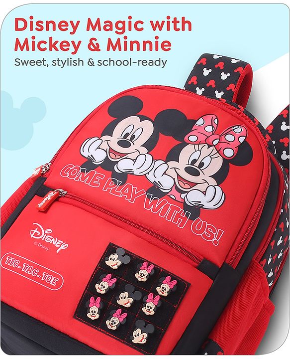 Babyhug Disney Mickey Mouse School Backpack|2 Main Compartments, 2 Front Pockets, 2 side Bottle Pockets|Water Resistant|Long lasting and Durable Zippers | Comfortable back cushioning | For School, Travel and Outdoors|Blue- 15.8 inches