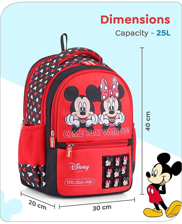 Babyhug Disney Mickey Mouse School Backpack|2 Main Compartments, 2 Front Pockets, 2 side Bottle Pockets|Water Resistant|Long lasting and Durable Zippers | Comfortable back cushioning | For School, Travel and Outdoors|Blue- 15.8 inches