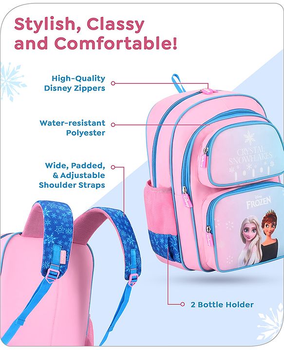 Babyhug Disney Frozen Tic-Tac-Toe School Backpack|2 Main Compartments, 2 Front Pockets, 2 side Bottle Pockets|Water Resistant|Long lasting and Durable Zippers | Comfortable back cushioning | For School, Travel and Outdoors|Lavender- 15.8 inches