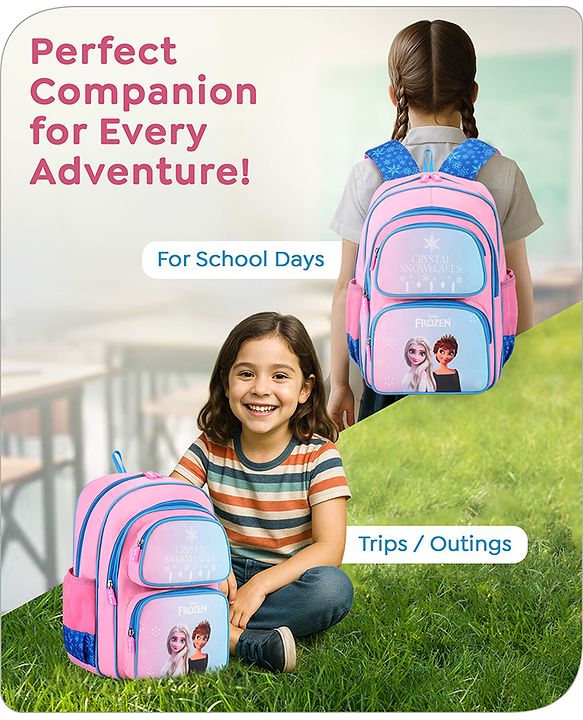 Babyhug Disney Frozen Tic-Tac-Toe School Backpack|2 Main Compartments, 2 Front Pockets, 2 side Bottle Pockets|Water Resistant|Long lasting and Durable Zippers | Comfortable back cushioning | For School, Travel and Outdoors|Lavender- 15.8 inches
