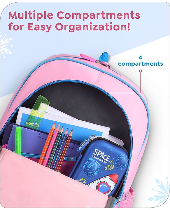 Babyhug Disney Frozen Tic-Tac-Toe School Backpack|2 Main Compartments, 2 Front Pockets, 2 side Bottle Pockets|Water Resistant|Long lasting and Durable Zippers | Comfortable back cushioning | For School, Travel and Outdoors|Lavender- 15.8 inches