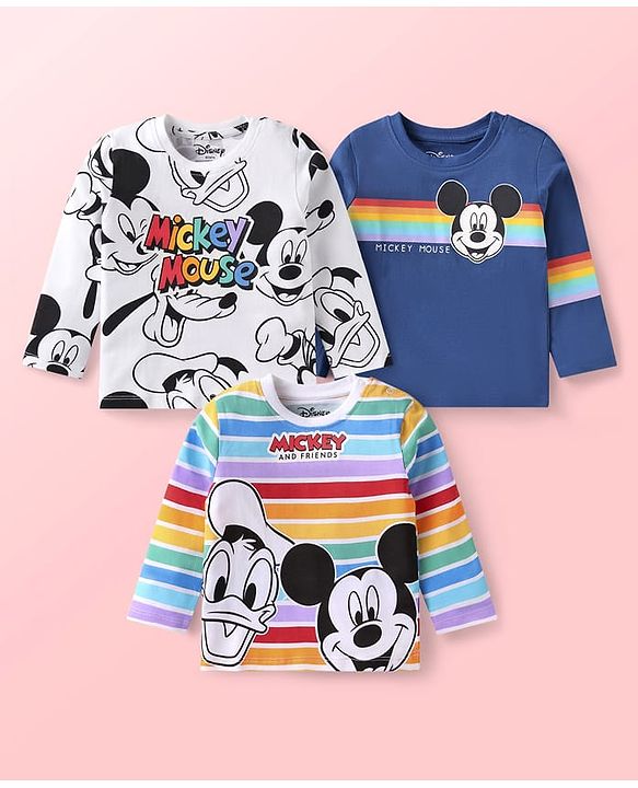 Babyhug Disney Single Jersey Full Sleeves Mickey Mouse Graphic T-Shirts Pack of 3 - Multicolour