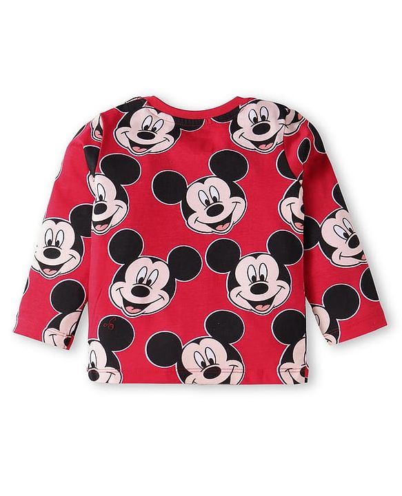 Babyhug Disney Single Jersey Knit Full Sleeves Night Suit With Mickey Mouse Print - Red