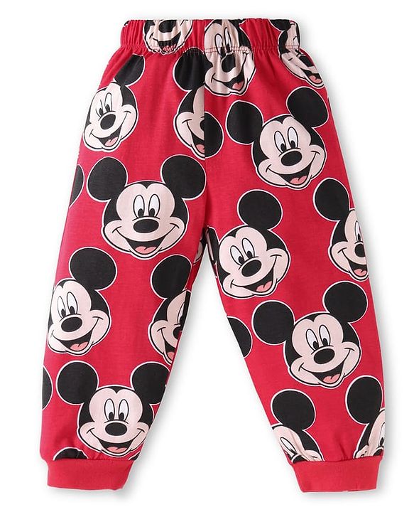 Babyhug Disney Single Jersey Knit Full Sleeves Night Suit With Mickey Mouse Print - Red