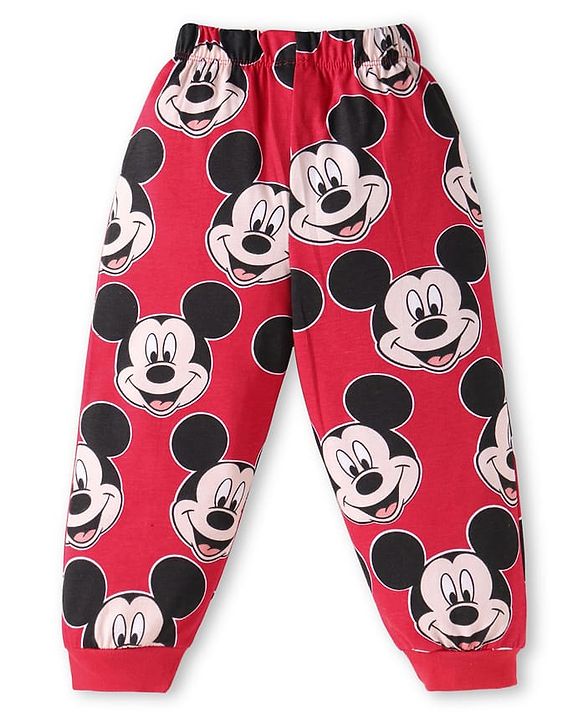 Babyhug Disney Single Jersey Knit Full Sleeves Night Suit With Mickey Mouse Print - Red