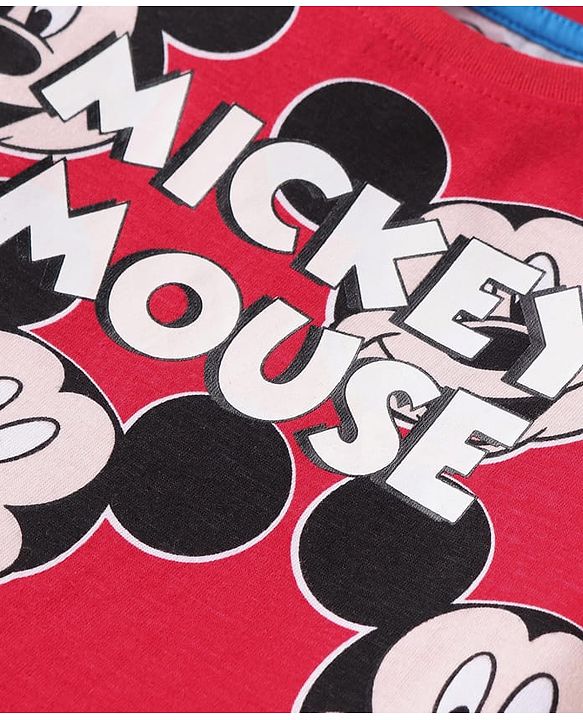 Babyhug Disney Single Jersey Knit Full Sleeves Night Suit With Mickey Mouse Print - Red