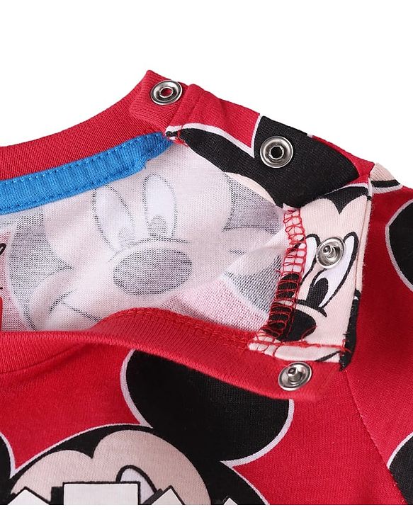 Babyhug Disney Single Jersey Knit Full Sleeves Night Suit With Mickey Mouse Print - Red
