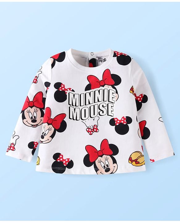 Babyhug Disney Single Jersey Knit Full Sleeves Nightsuit With Minnie Mouse Print - White & Red