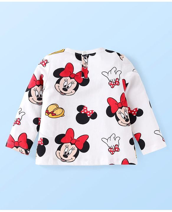 Babyhug Disney Single Jersey Knit Full Sleeves Nightsuit With Minnie Mouse Print - White & Red