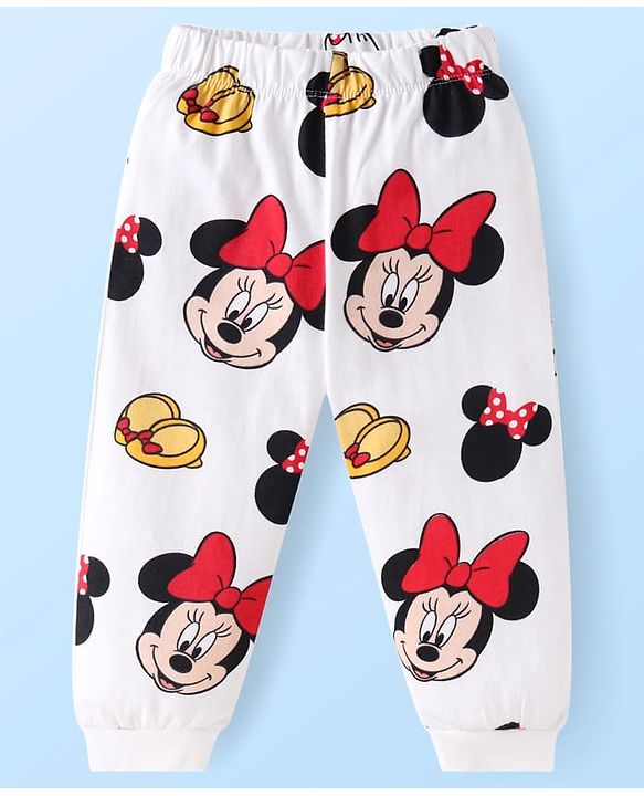 Babyhug Disney Single Jersey Knit Full Sleeves Nightsuit With Minnie Mouse Print - White & Red