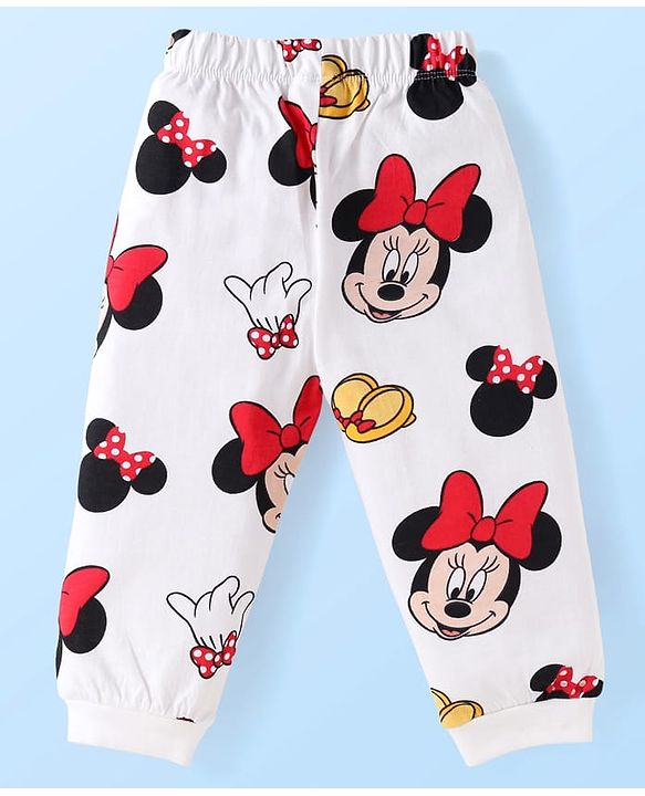 Babyhug Disney Single Jersey Knit Full Sleeves Nightsuit With Minnie Mouse Print - White & Red
