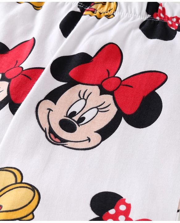 Babyhug Disney Single Jersey Knit Full Sleeves Nightsuit With Minnie Mouse Print - White & Red